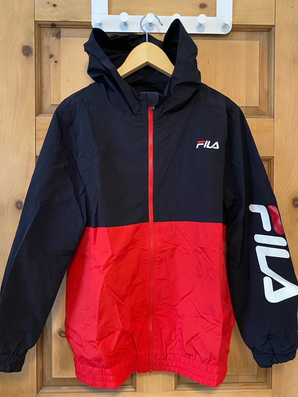 Fila Black and Red Colorblock Hooded Windbreaker
